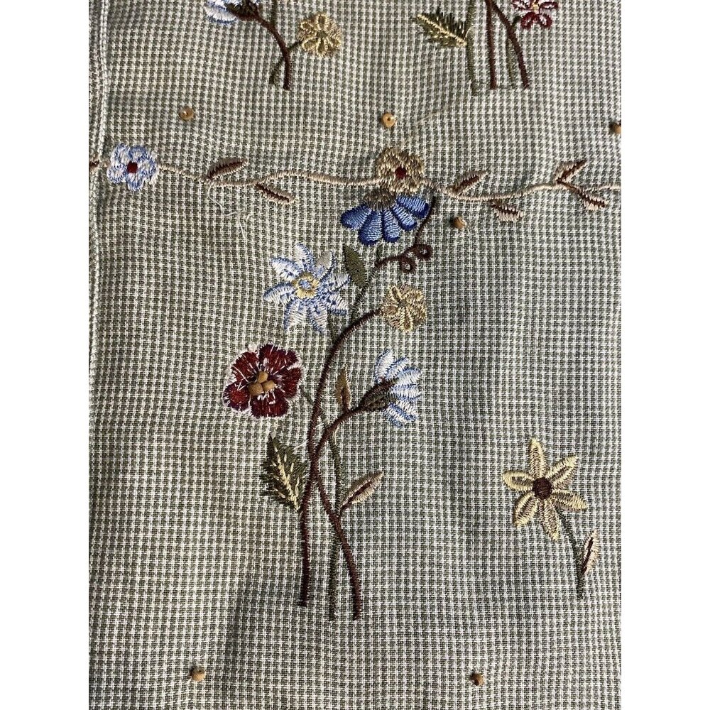 Casey & Max Size M Vintage Sage Herringbone Embroidered Floral Button Down NWT - Picture 9 of 15